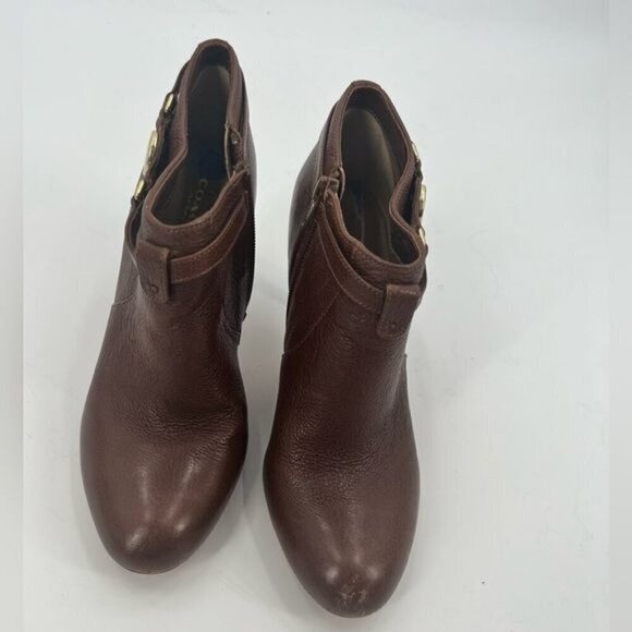 Coach Salene brown leather boots shoes size 7.5 4 inch heels - Picture 4 of 16